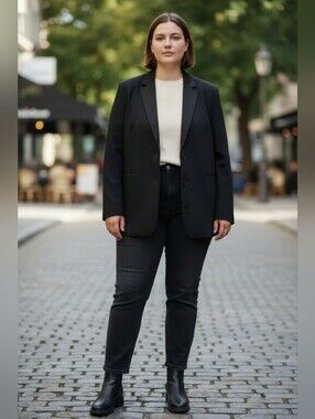Silhouettes Classic Black Blazer with Sateen Lapel
